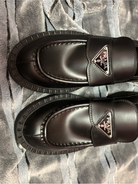 Prada Shoes - Prada Black Leather Logo Penny Loafers